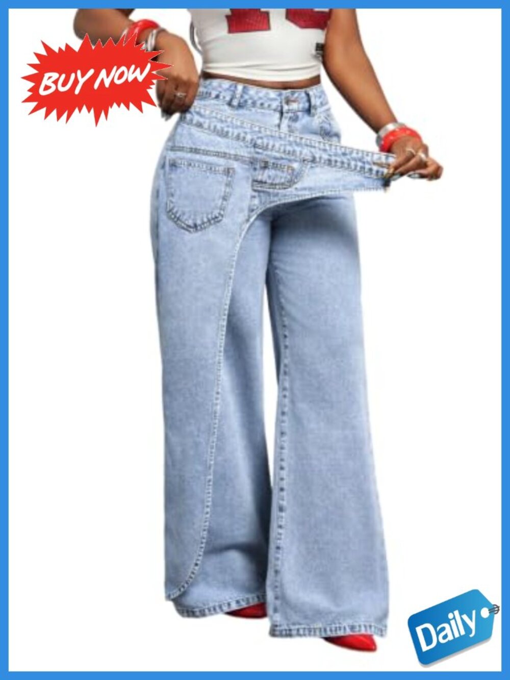 Womens Baggy Cargo Jeans Asymmetrical Wrap Wide Leg Denim Pants
